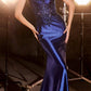 Ladivine CDS450 Long Fitted Lace Applique Bodice Sheer Bodice Gown