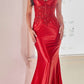 Ladivine CDS450 Long Fitted Lace Applique Bodice Sheer Bodice Gown