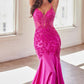Ladivine CDS470 Long Stretch Satin and Glitter Boned Mermaid Gown