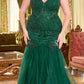 Ladivine CDS482 Long Fitted Strapless Lace and Tulle Mermaid Gown