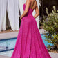 Vestido de fiesta largo con brillo corte A escote corazón Ladivine CDS483