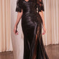 Vestido ajustado de satén elástico con capa de encaje extraíble Ladivine CDS499