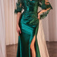 Vestido ajustado de satén elástico con capa de encaje extraíble Ladivine CDS499