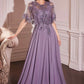 Ladivine CDS503 Dress Chiffon A-Line Beaded Lace Bodice Removable Cape