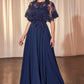 Ladivine CDS503 Dress Chiffon A-Line Beaded Lace Bodice Removable Cape