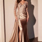 Ladivine CDS506 Dress Long Sleeve Lace & Satin Fitted Gown