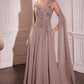 Ladivine CDS509 Dress Chiffon A-Line Gown & Long Cape Sleeves
