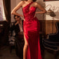 Ladivine CDS535 One Shoulder Satin Dress With Lace Applique