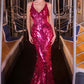 Vestido Ladivine CDS551 ajustado con escote pronunciado y lentejuelas para alfombra roja