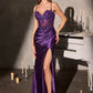 Ladivine CDS559 Fitted Corset Embellished Bodice Open Leg Slit Gown