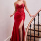 Ladivine CDS559 Fitted Corset Embellished Bodice Open Leg Slit Gown