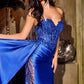 Ladivine CDS565 Elegante Vestido de Noche de Satén sin Tirantes con Escote Corazón y Aplicaciones de Lentejuelas