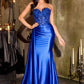 Ladivine CDS565 Elegante Vestido de Noche de Satén sin Tirantes con Escote Corazón y Aplicaciones de Lentejuelas