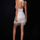 Ladivine CDS574 Fringe Beadwork Halter Fitted Mini Dress