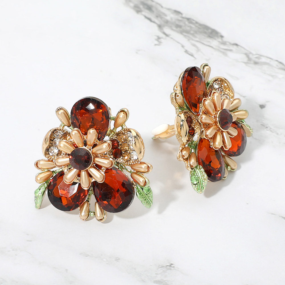 Bold Floral Evening Clip On Earrings