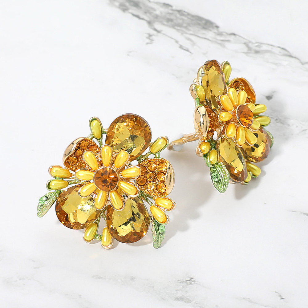 Bold Floral Evening Clip On Earrings