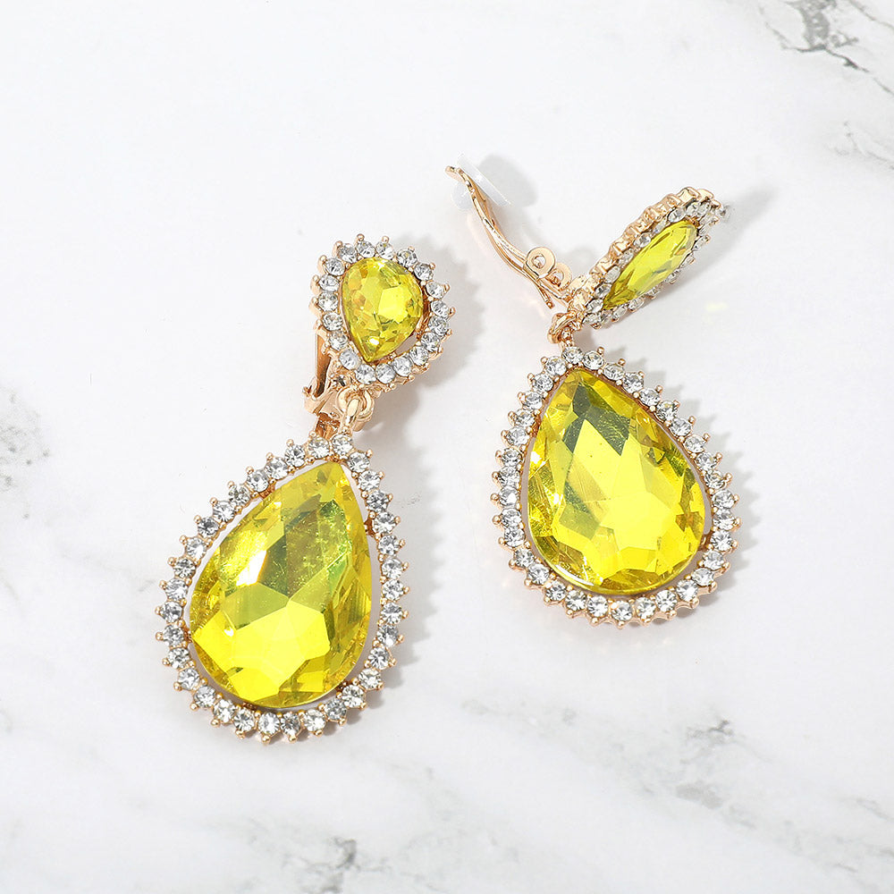 Crystal Pave Trim Teardrop clip on Earrings