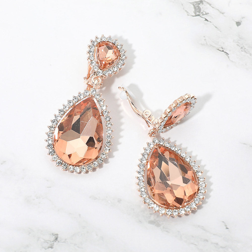 Crystal Pave Trim Teardrop clip on Earrings