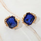Faceted Square Glass Stone Frame Evening Statement Clip On Earrings