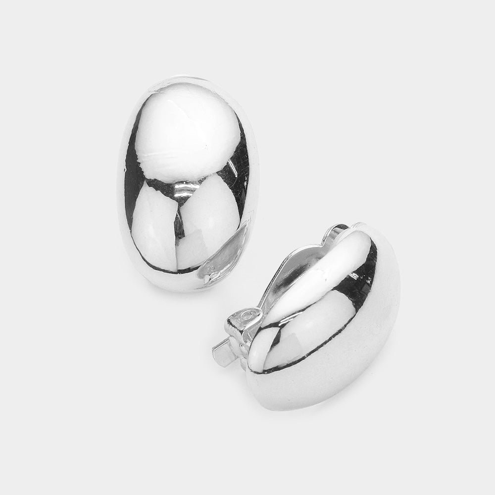 Women's Oval Dome Metal Clip on Earrings