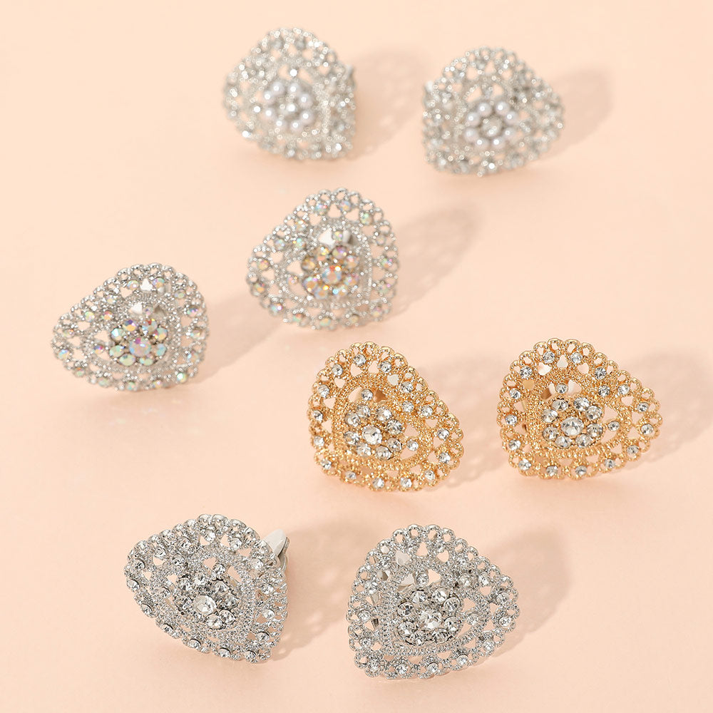 Rhinestone Pearl Embellished Heart Clip On Earrings