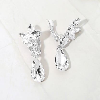 Marquise Stone Cluster Floral Teardrop Link Evening Clip On Earrings
