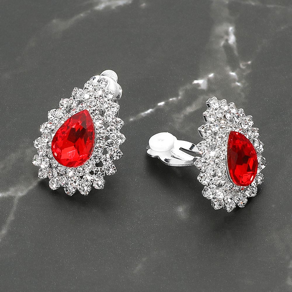 Teardrop Cluster Evening Clip On Earrings