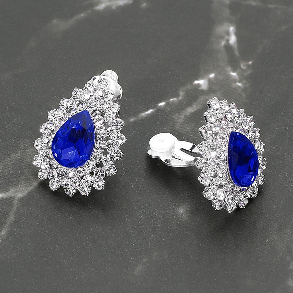 Teardrop Cluster Evening Clip On Earrings