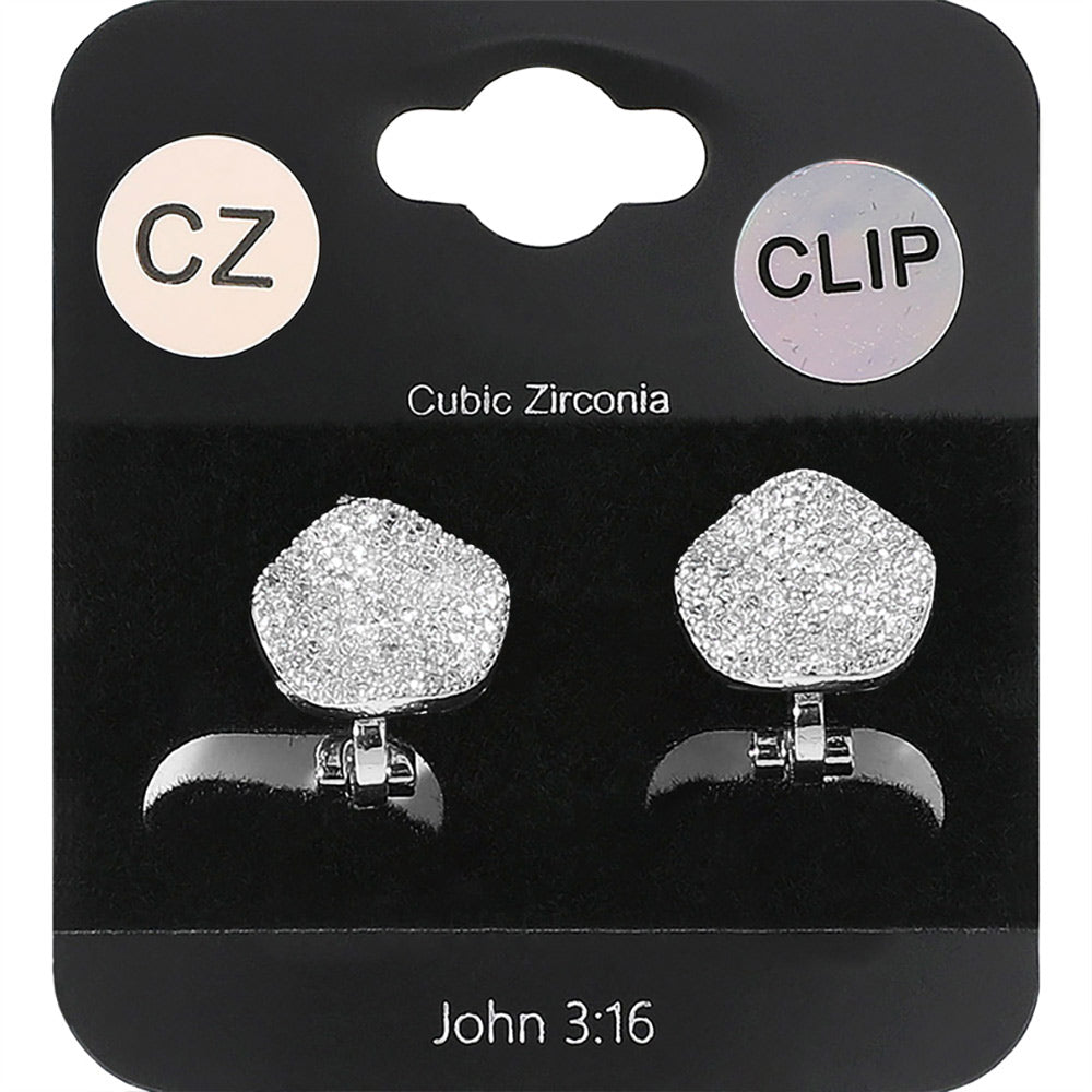 CZ Stone Paved Wavy Disc Evening Clip On Earrings