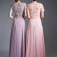 Cinderella Divine CF160 Lace Bodice Short Sleeves A-line Long Dress