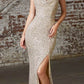 Cinderella Divine CF199 Long Slim & Sexy Gown Cowl Neckline Front Leg Slit