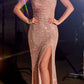 Cinderella Divine CF199 Long Slim & Sexy Gown Cowl Neckline Front Leg Slit
