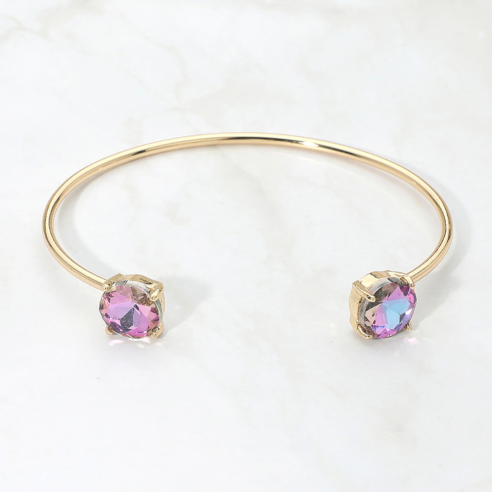 Faceted Round Stone Cluster Tip Cuff Bracelet