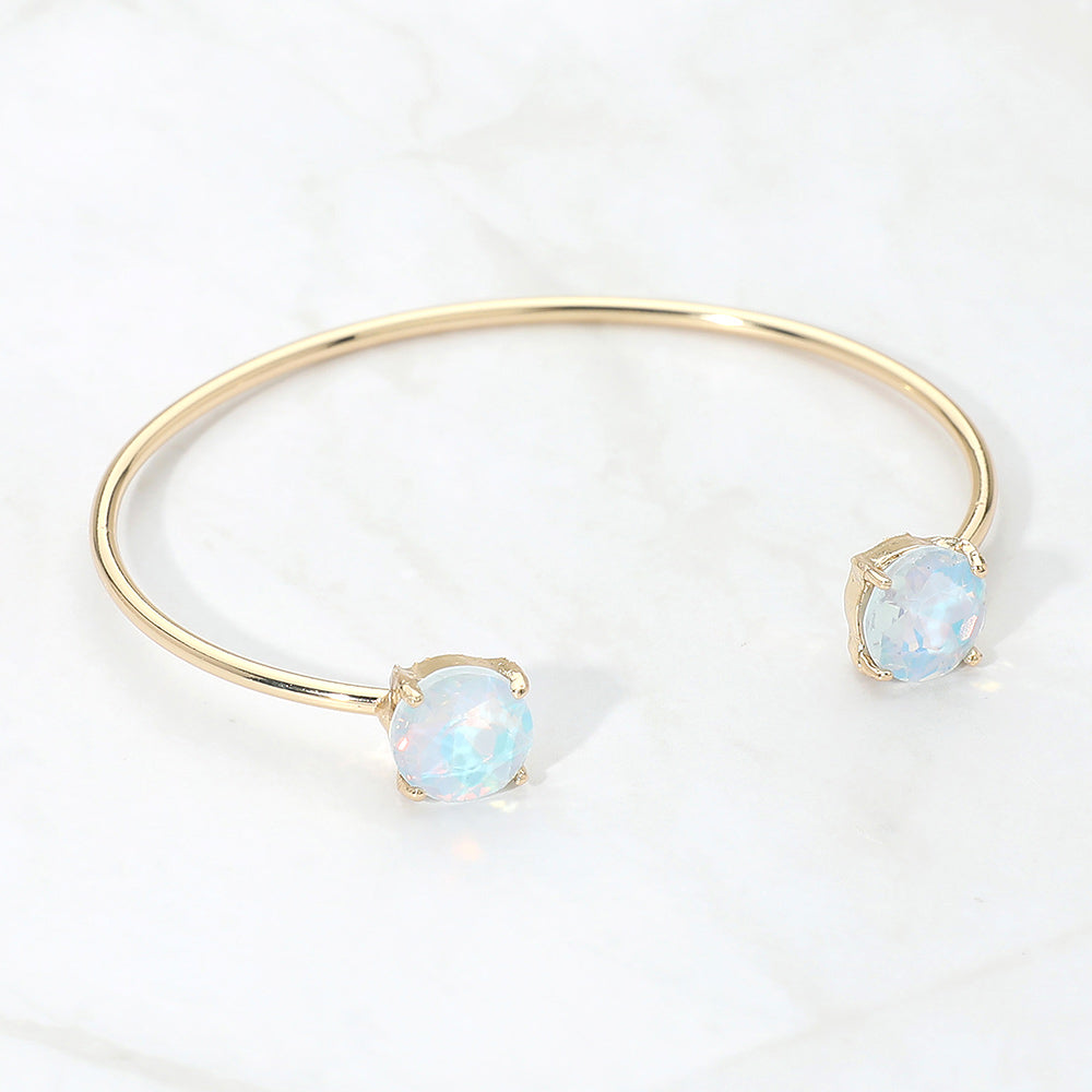 Faceted Round Stone Cluster Tip Cuff Bracelet
