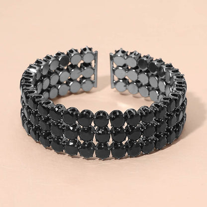 Triple Row Round Stone Cuff Bracelet