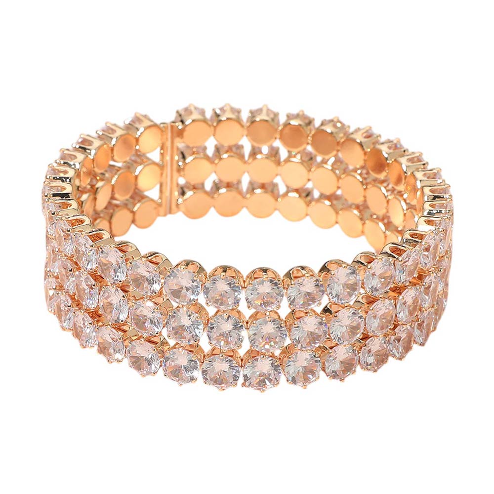 Triple Row Round Stone Cuff Bracelet