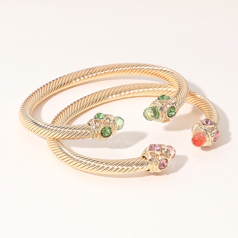2PCS - Stone Tip Twisted Cuff Bracelet