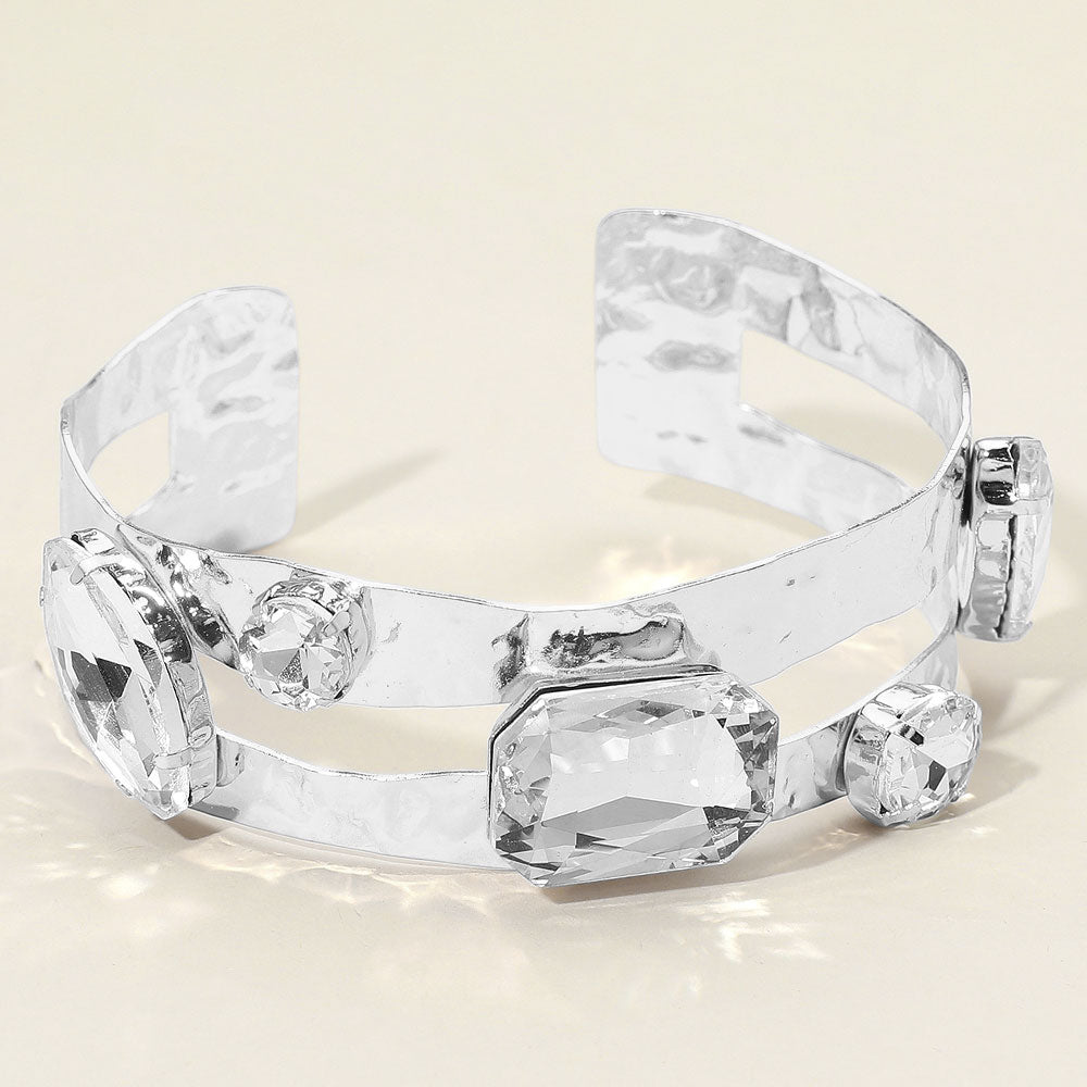 Stone Cluster Embellished Split Arm Cuff Bracelet