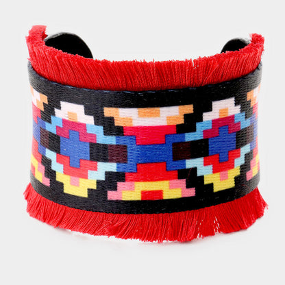 Embroidery Boho Pattern Tassel Trim Cuff Bracelet
