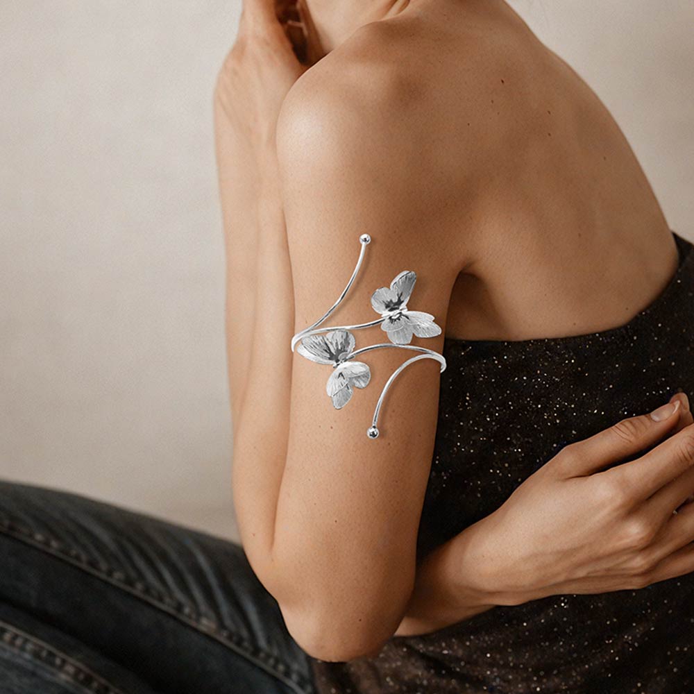 Metal Cutout Butterfly Tip Wire Spiral Wrap Arm Cuff Bracelet