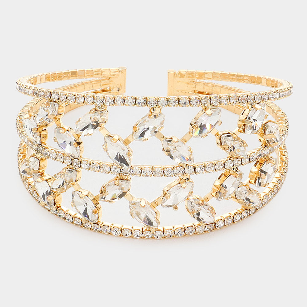 Marquise Stone Accented Cuff Evening Bracelet