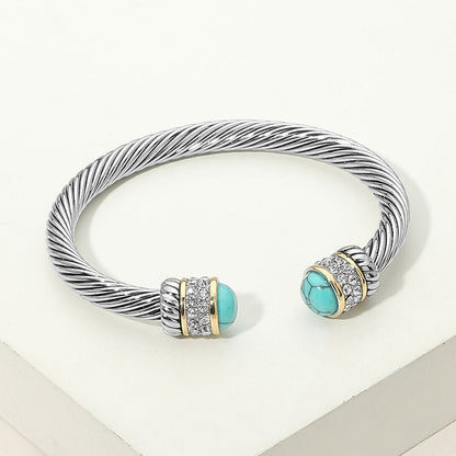 CZ Pave Stone Tip Twisted Cable Cuff Bracelet