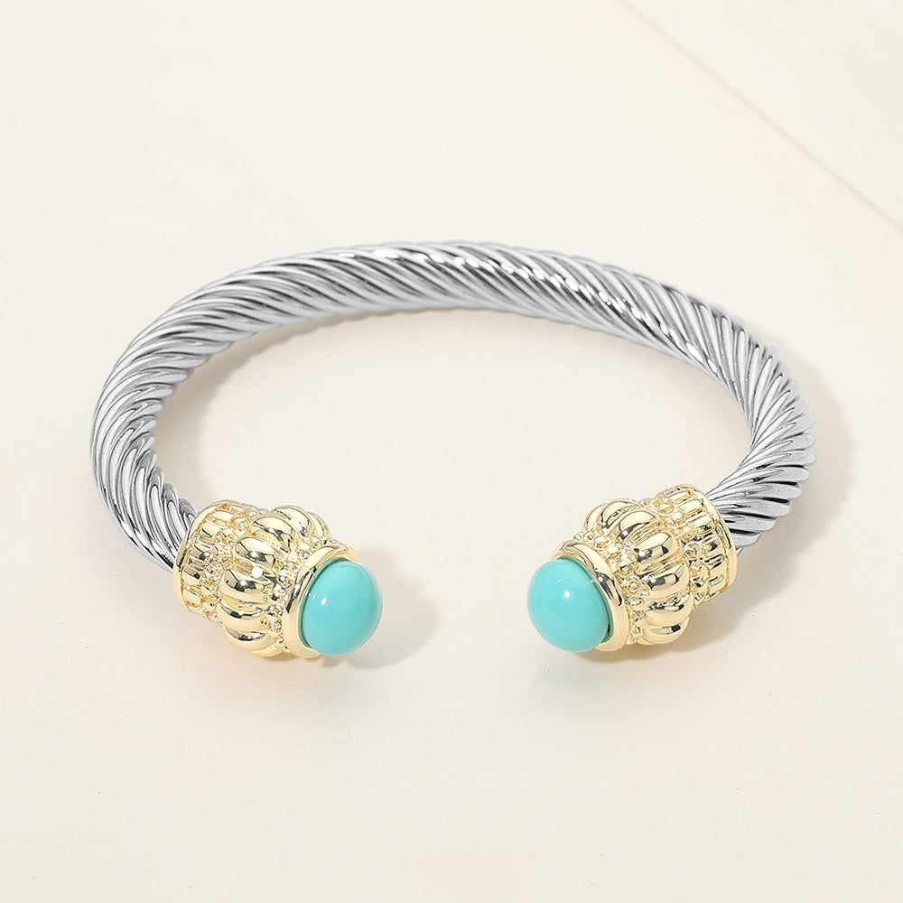 Stone Tip Twisted Cable Cuff Bracelet