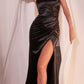 Vestido largo formal de satén ajustado con cuello halter CH031 Ladivine