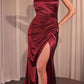 Vestido largo formal de satén ajustado con cuello halter CH031 Ladivine