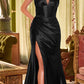 Vestido largo de noche Ladivine CH048 con cuello en V, halter, entallado, de satén con corsé en la cintura