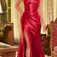 Vestido largo de noche Ladivine CH048 con cuello en V, halter, entallado, de satén con corsé en la cintura