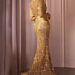 Ladivine CH054 Long Sleeve Sequin Fitted Dress