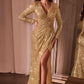 Ladivine CH054 Long Sleeve Sequin Fitted Dress