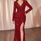 Ladivine CH054 Long Sleeve Sequin Fitted Dress